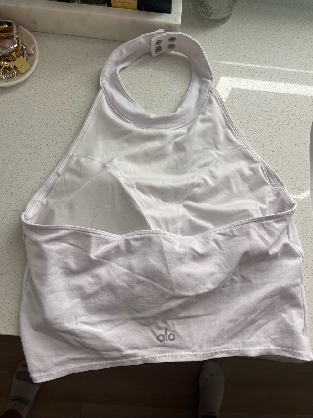 ALO Yoga White High Neck Halter Sports Bra Tank